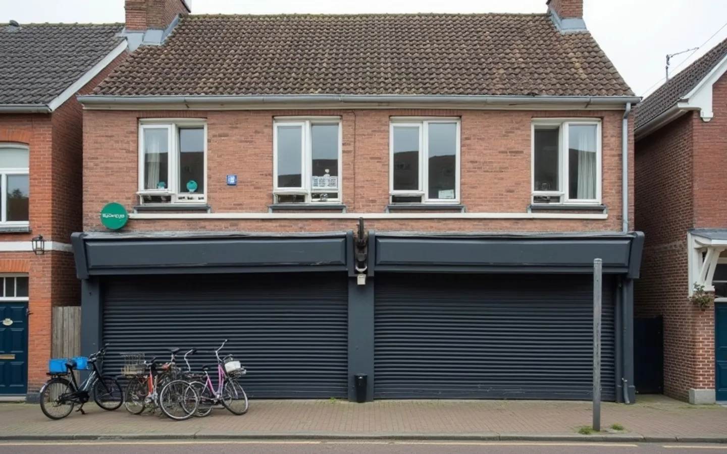 Een pand met een bedrijfsruimte op de begane grond en woonlagen erboven, gezien vanaf de overkant van de straat.
